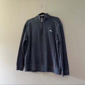 Tommy Bahama Relax Dark Blue Knit Pullover 1/4 Zip Cotton Size Large